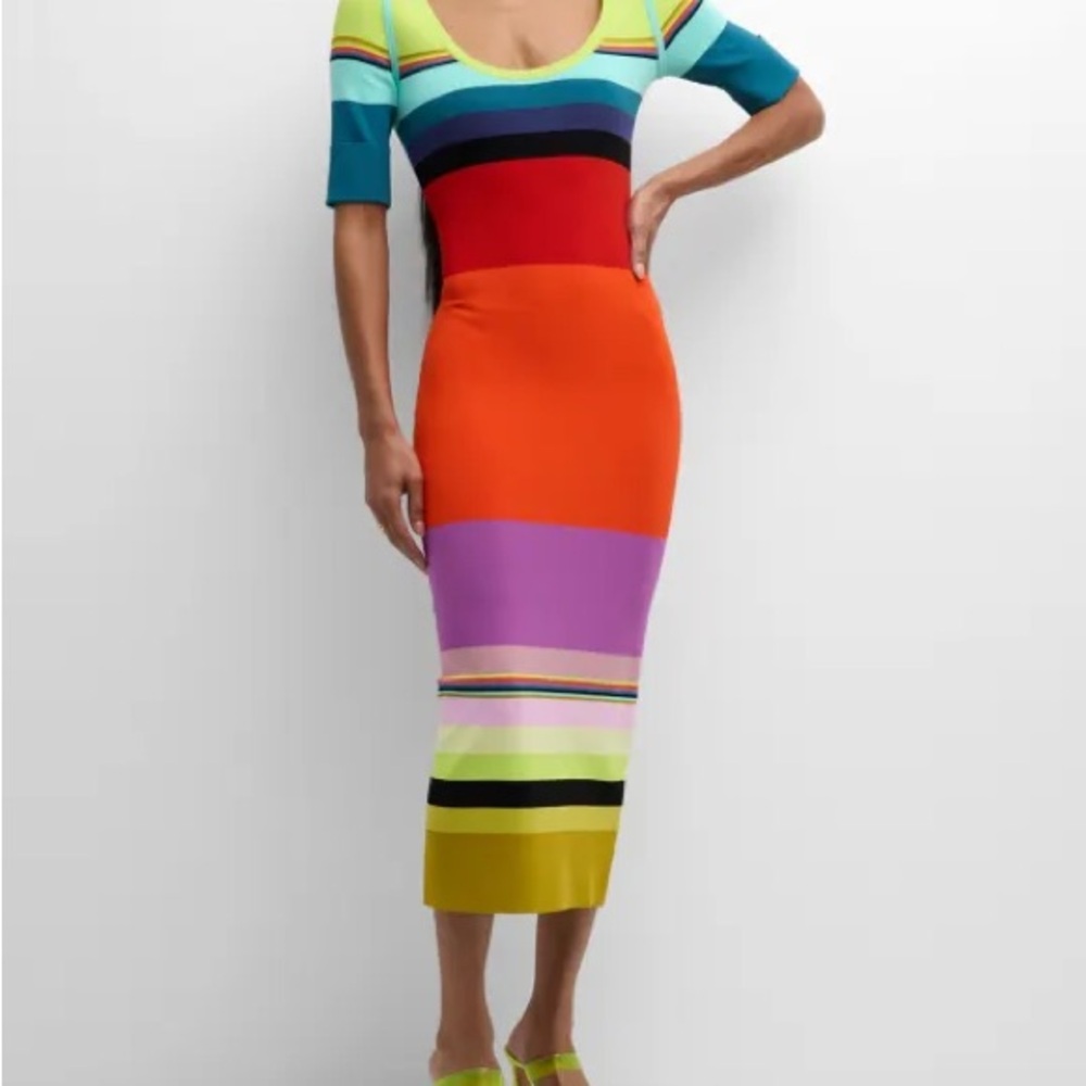 Christopher John Rodgers Colorful Striped Midi Dress
